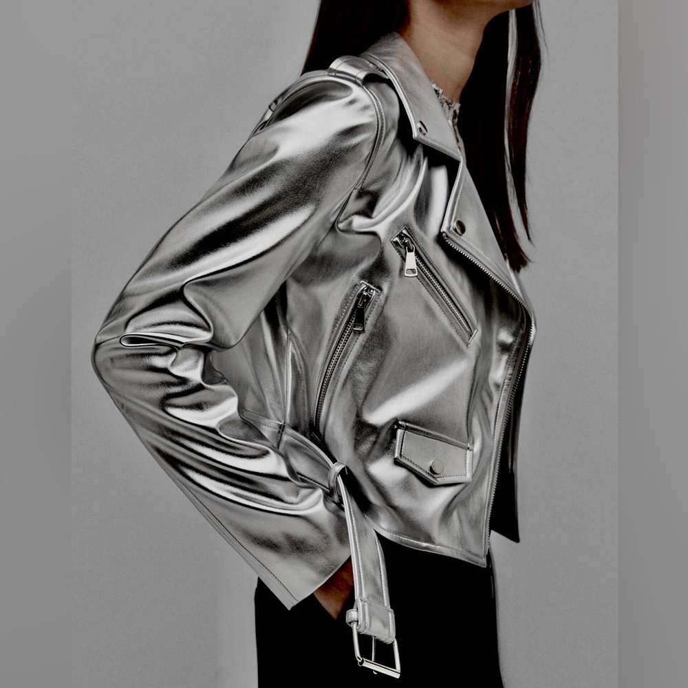 FAUX LEATHER SILVER MOTO JACKET